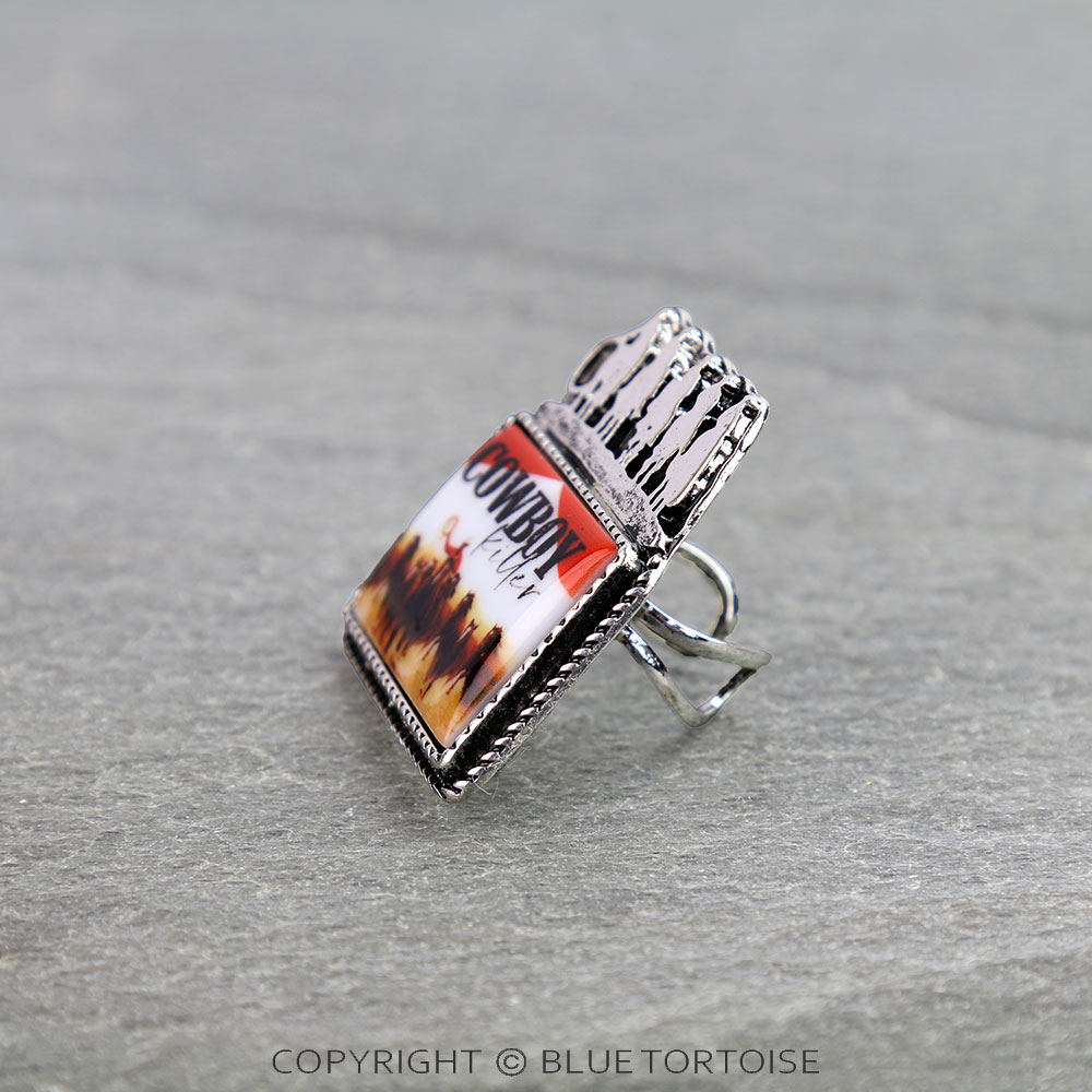 Western Portrait Cowboys Silhouette Cuff Ring - Image 2