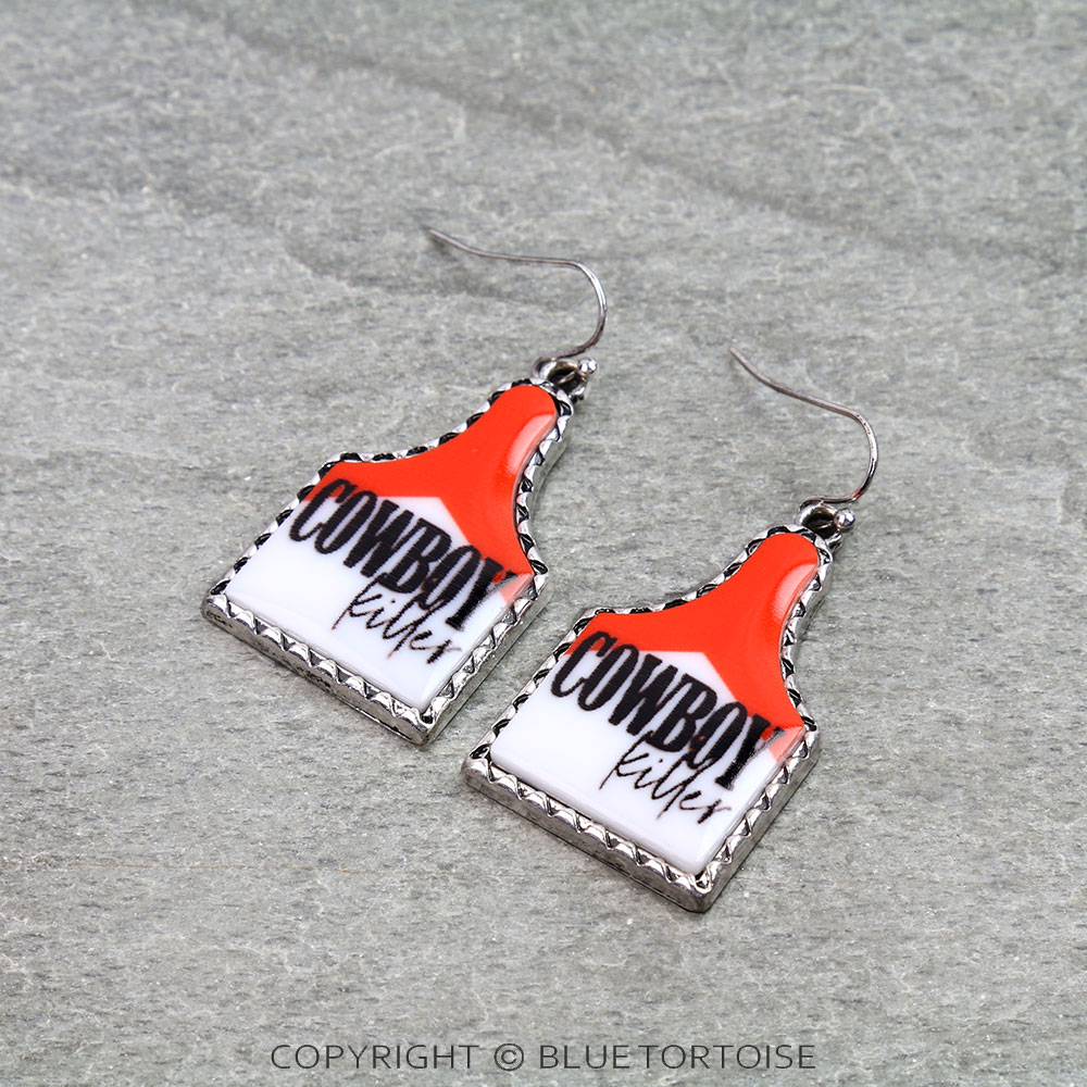 Western Cowboy Killer Ear Tag Dangle Earrings