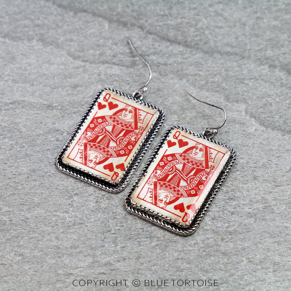 Western Vintage Heart Queen Card Dangle Earrings