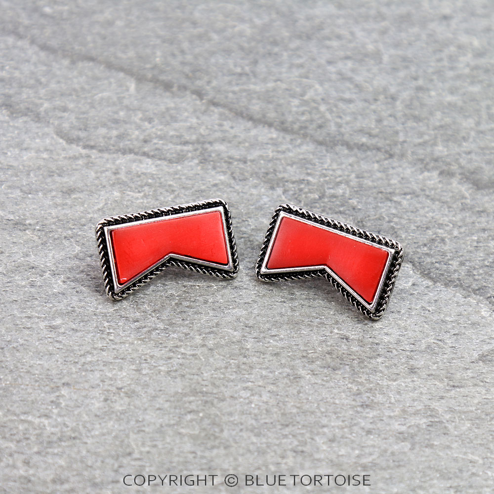 Western Red Geometric Stud Earrings