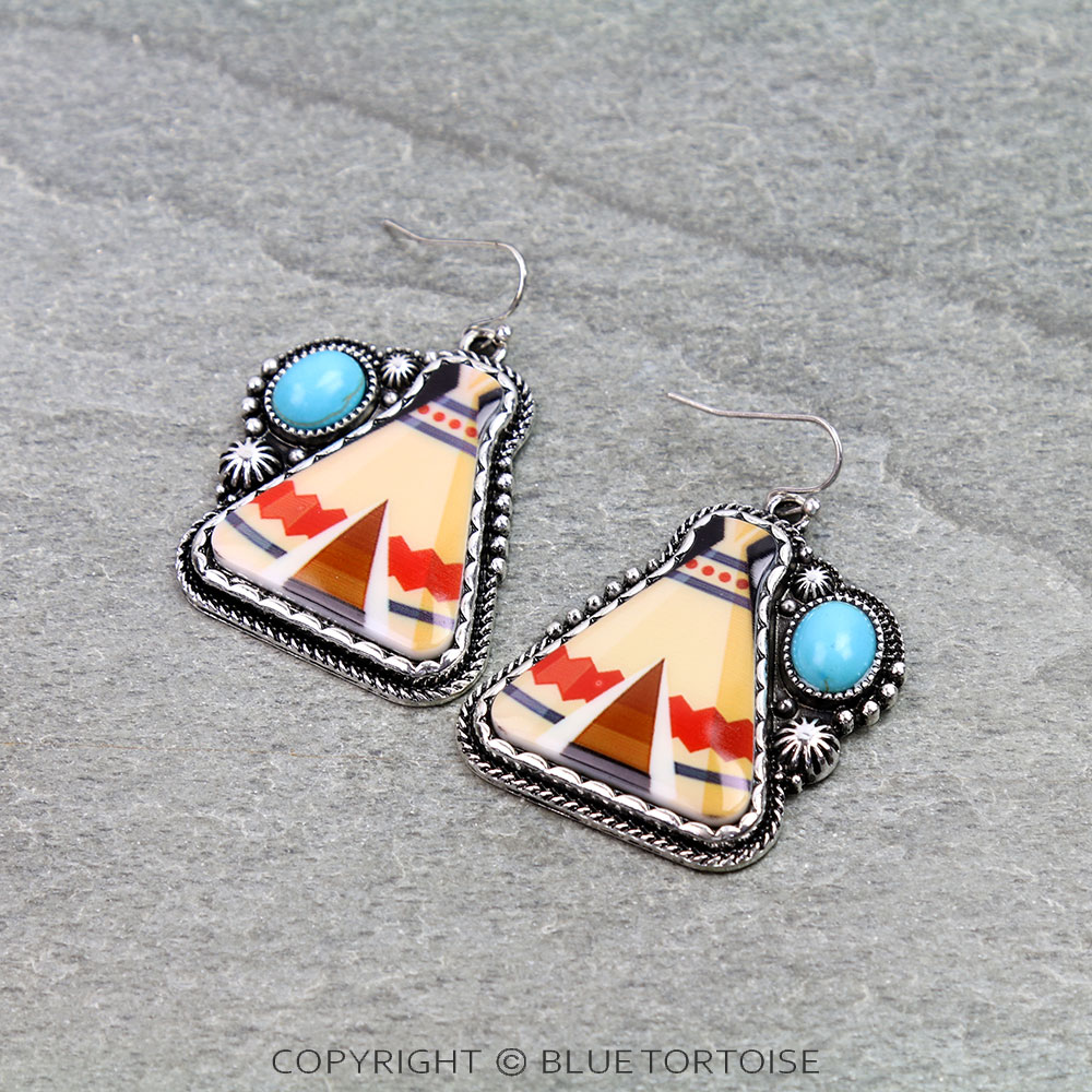 Western Tipi Print Dangle Earrings