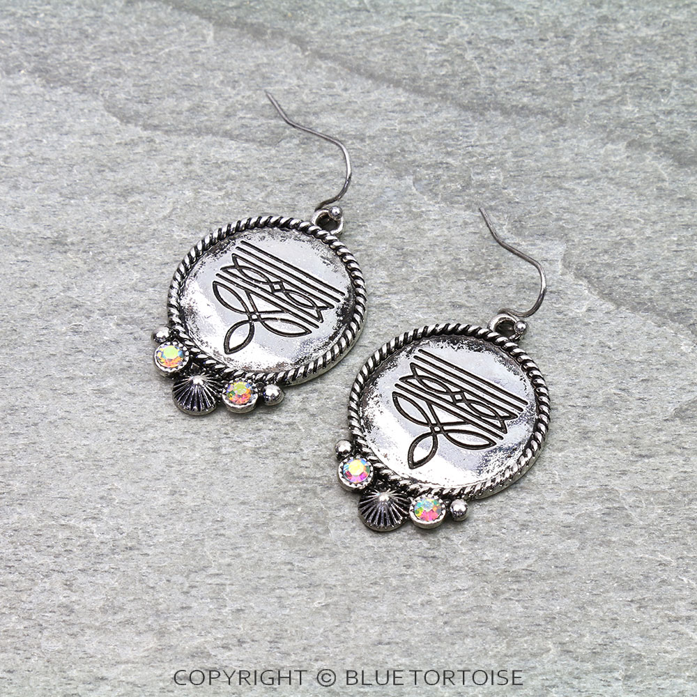 Western Boot Stich Round Dangle Earrings