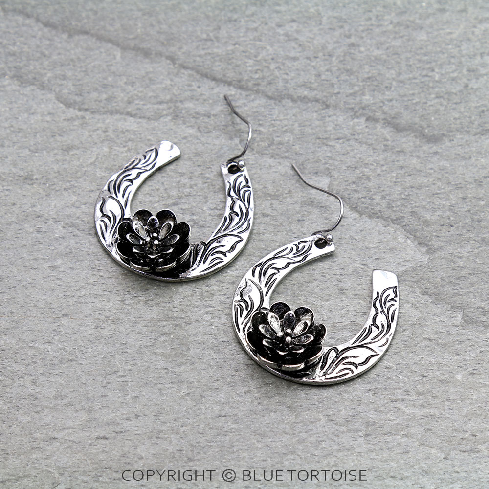 Western Flower Horseshoe Dangle Earrings