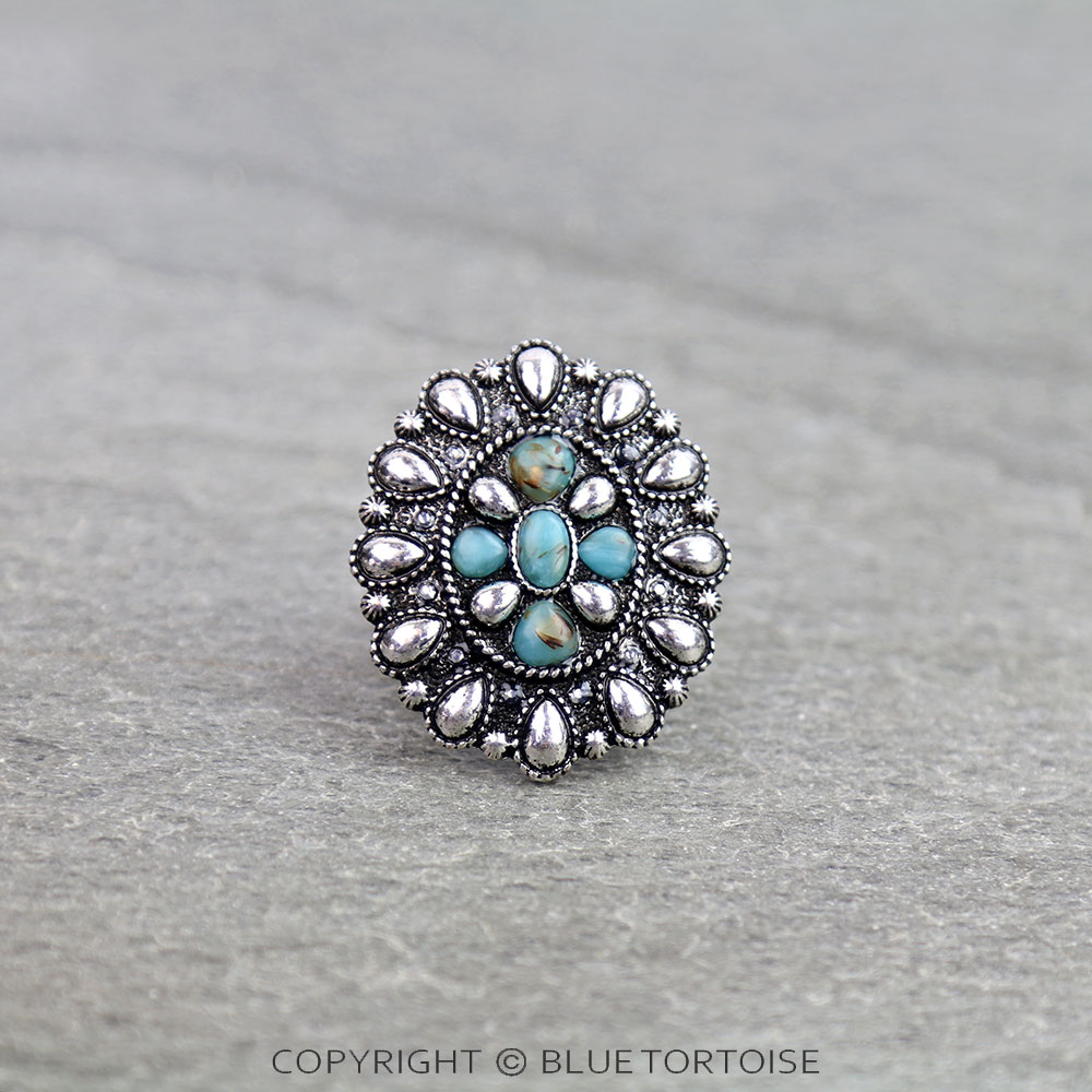 Western Concho Hand Stone Stretch Ring