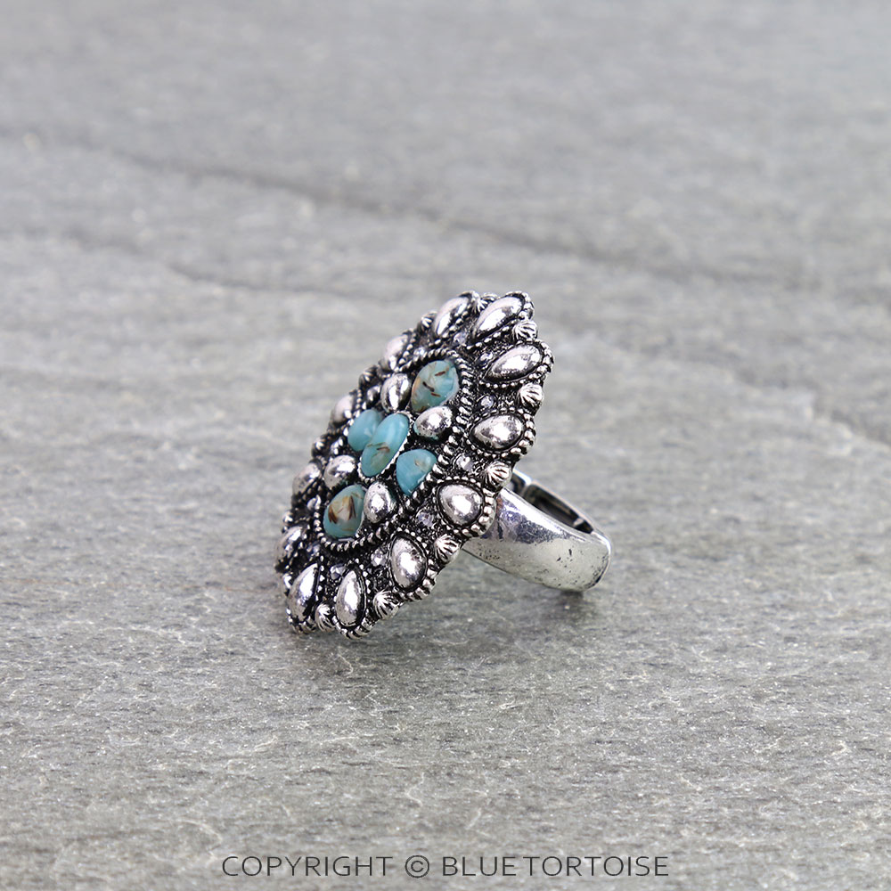 Western Concho Hand Stone Stretch Ring - Image 2
