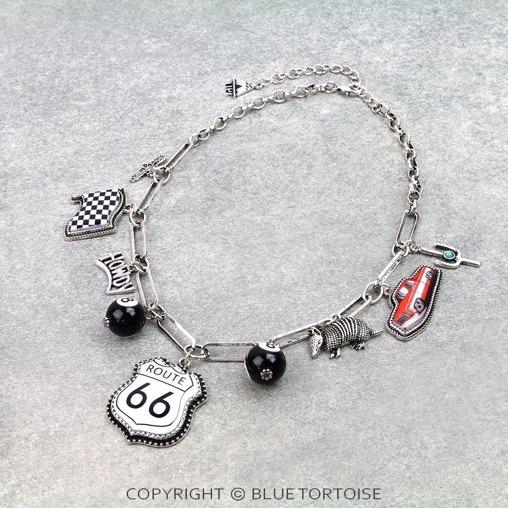 Route 66 Theme Multi Charm Necklace