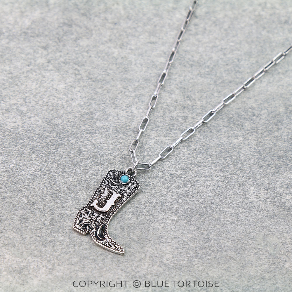 Western Cowboy Boot Initial Necklace