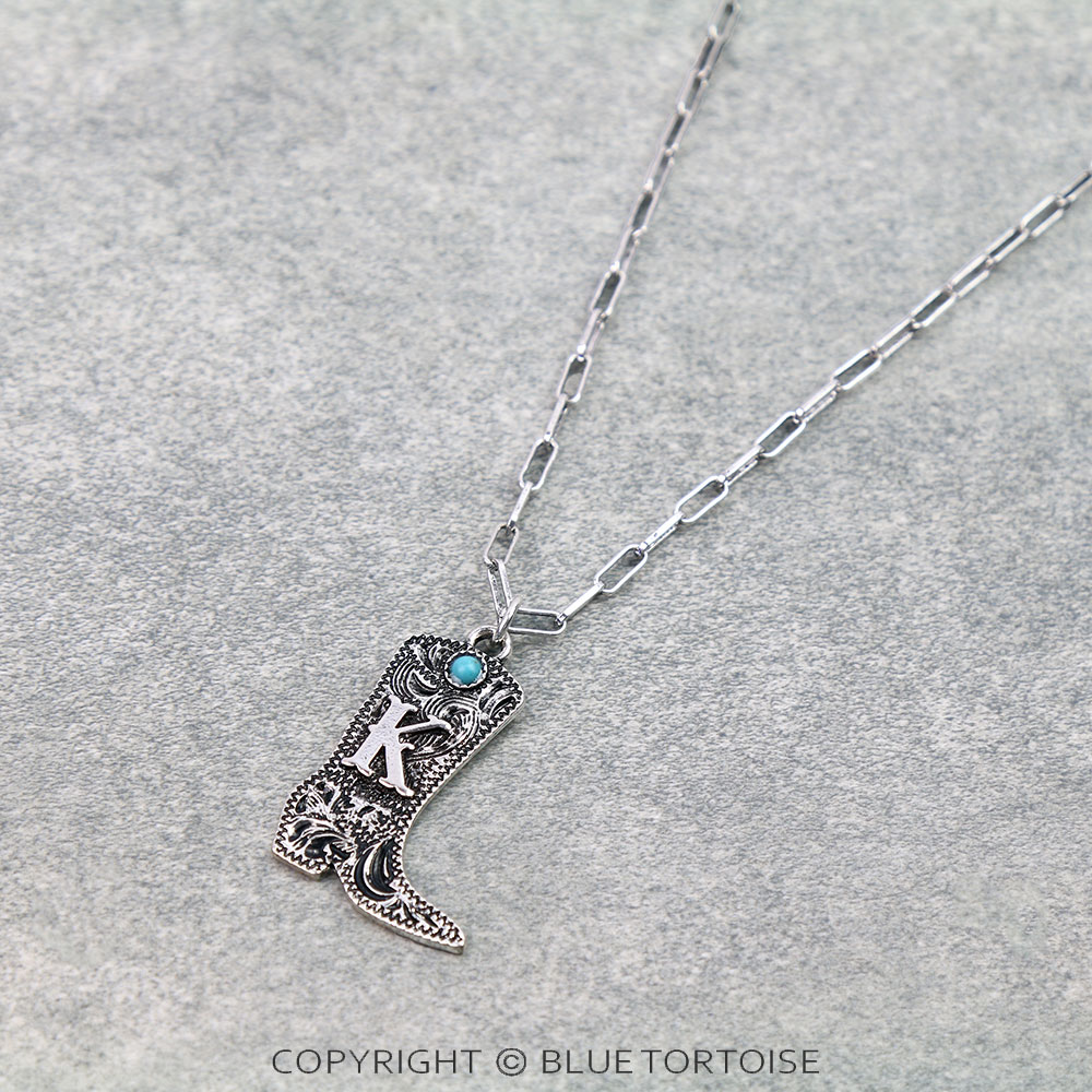 Western Cowboy Boot Initial Necklace