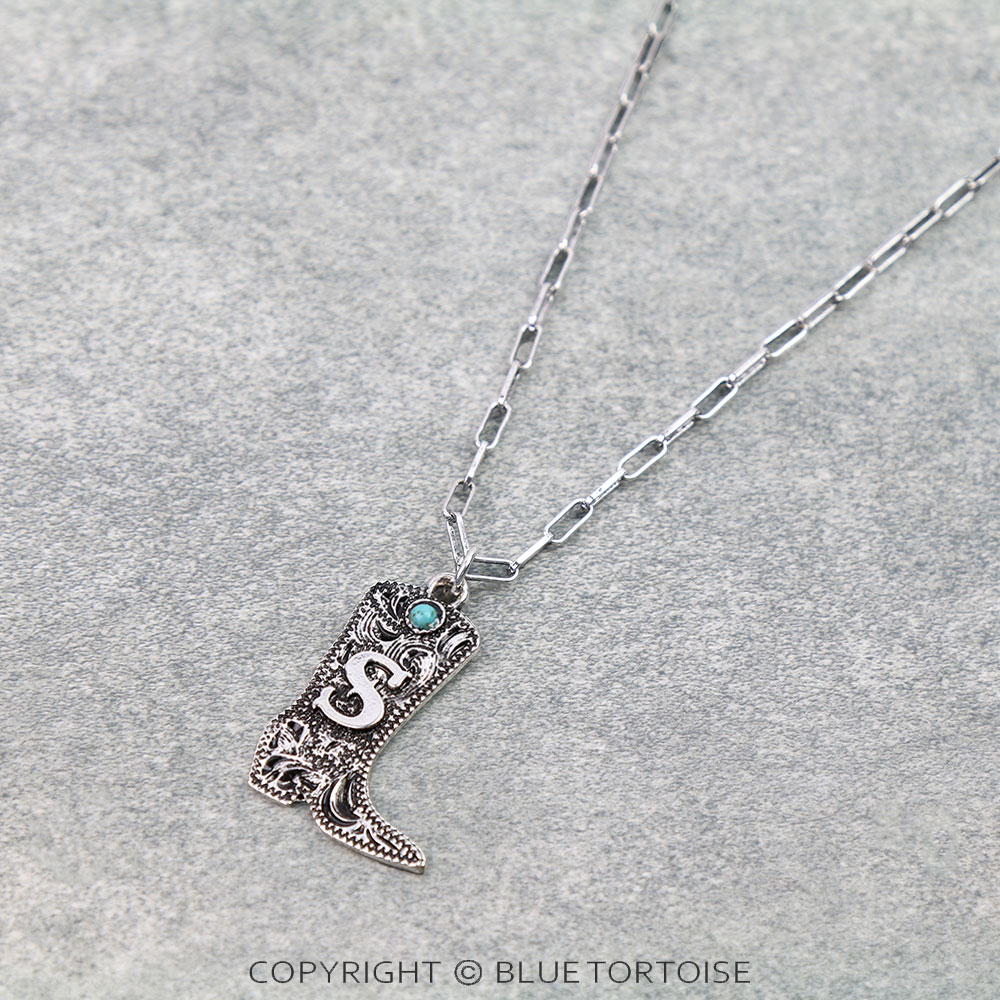 Western Cowboy Boot Initial Necklace