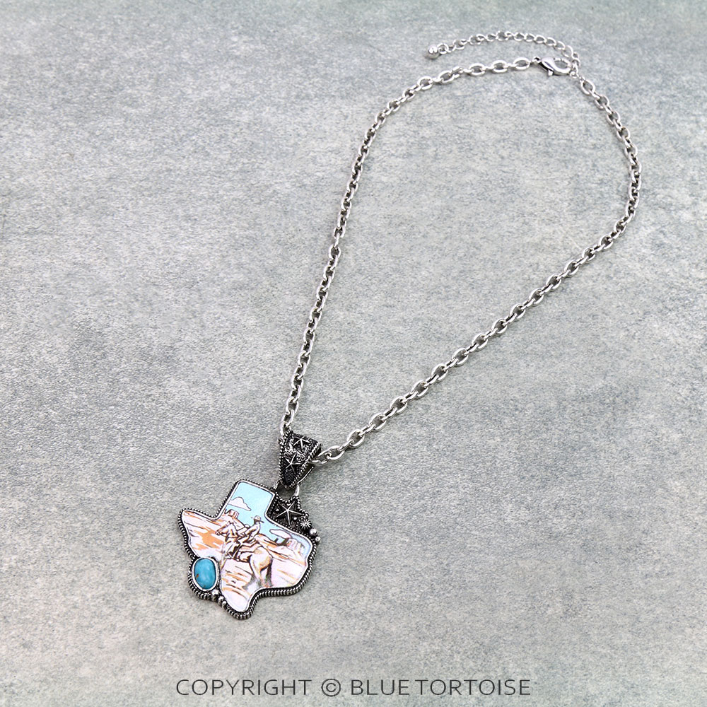 Western Rodeo Print Texas Map Necklace