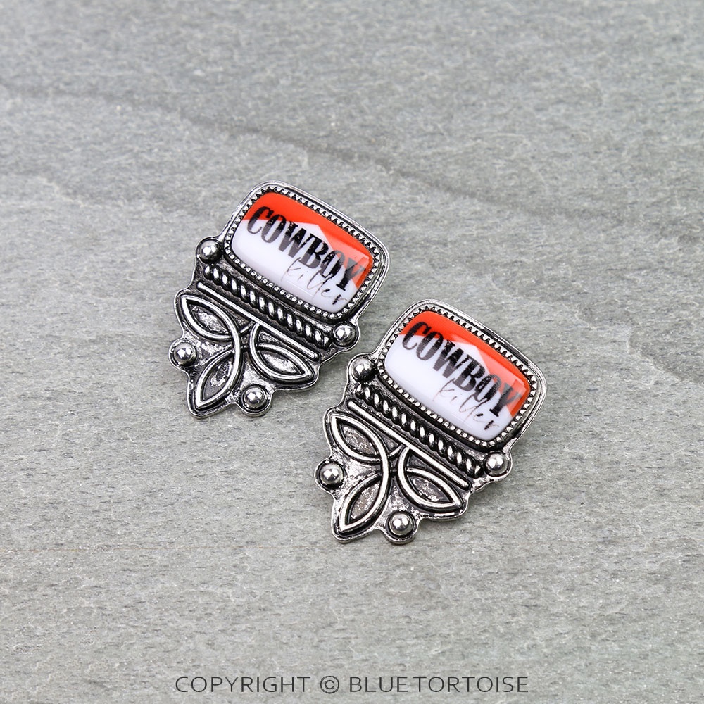 Western Red Cowboy Killer Boot Stitch Stud Earrings