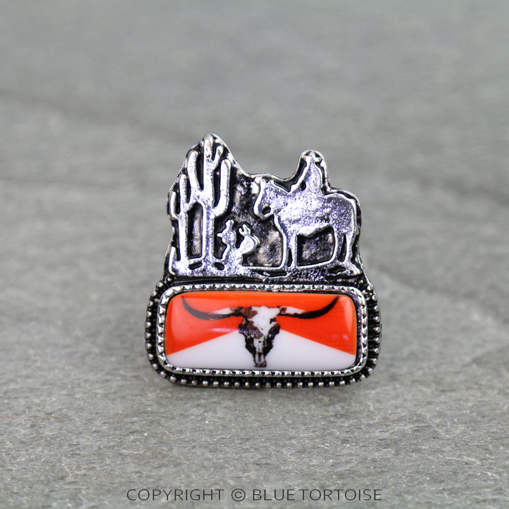 Western Red Steer Skull Silhouette Cuff Ring
