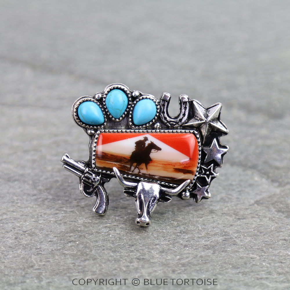 Western Cowboy Portrait Cuff Ring