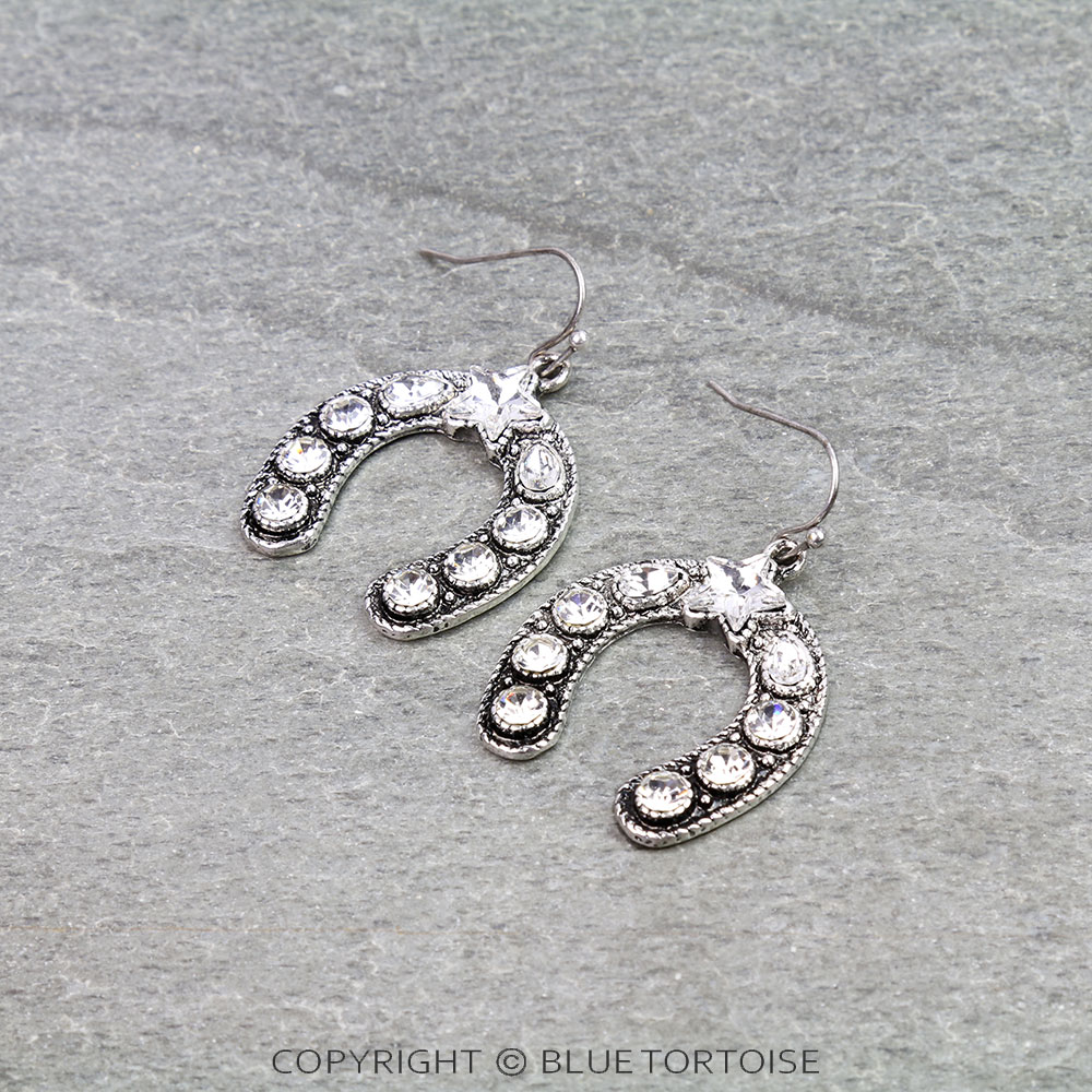 Western Horseshoe Stone Dangle Earrings