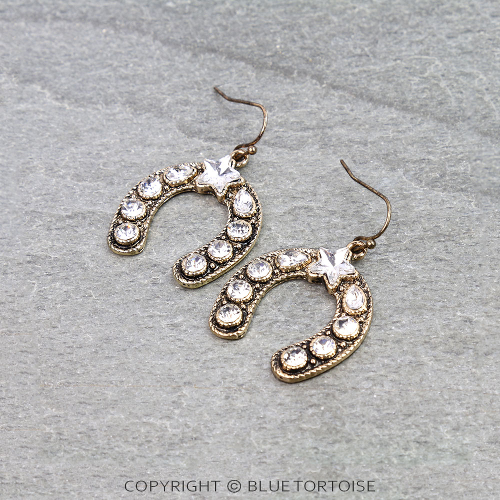 Western Horseshoe Stone Dangle Earrings