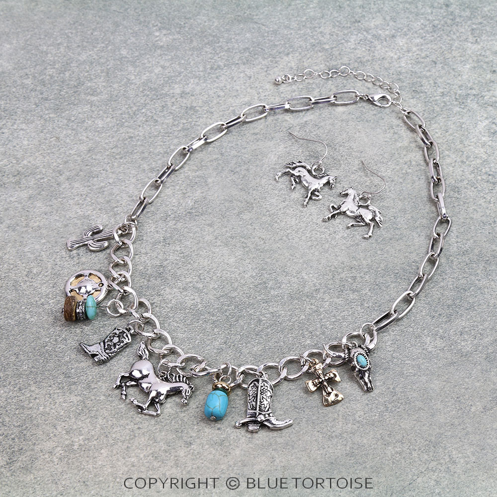 Western Horse Multi Charm Necklace Set