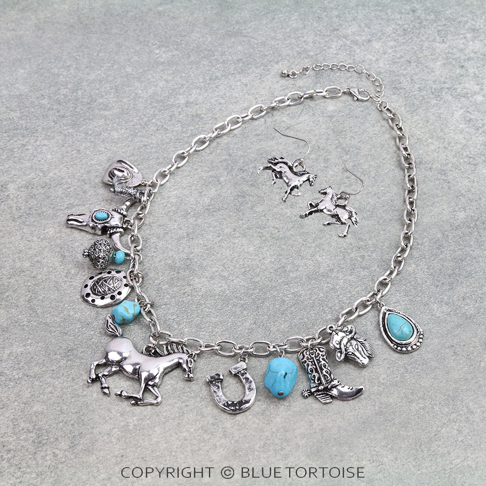 Western Horse Multi Charm Necklace Set