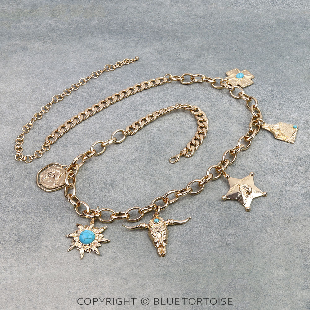 Western Steer Skull Multi Charm Belt