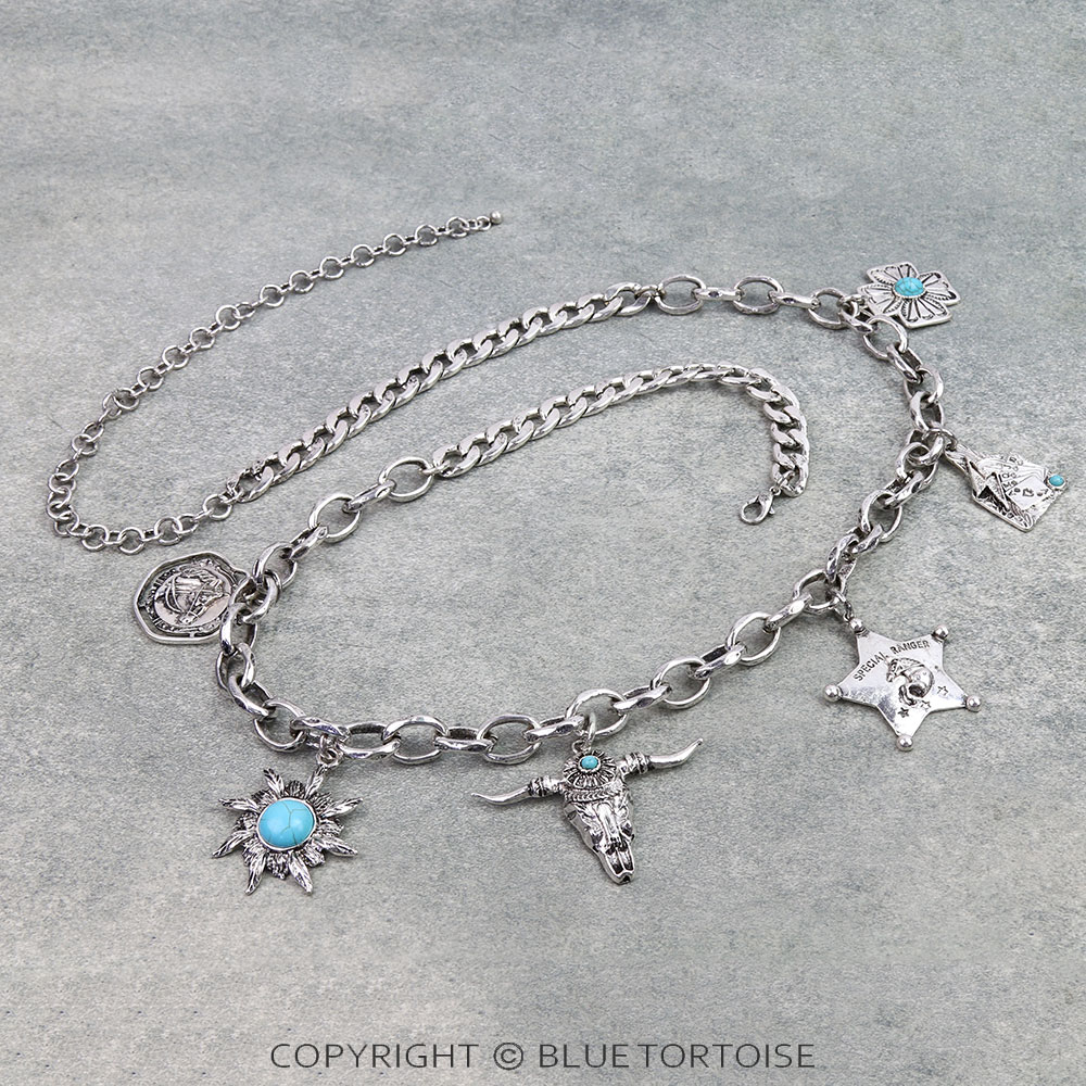 Western Steer Skull Multi Charm Belt