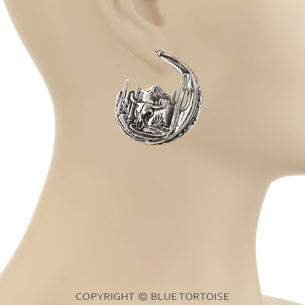 Western Steer Skull Hoop Earrings - Image 2