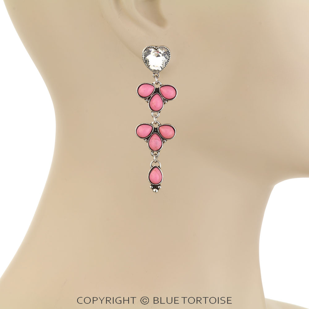 Heart Stone Drop Stud Earrings - Image 2