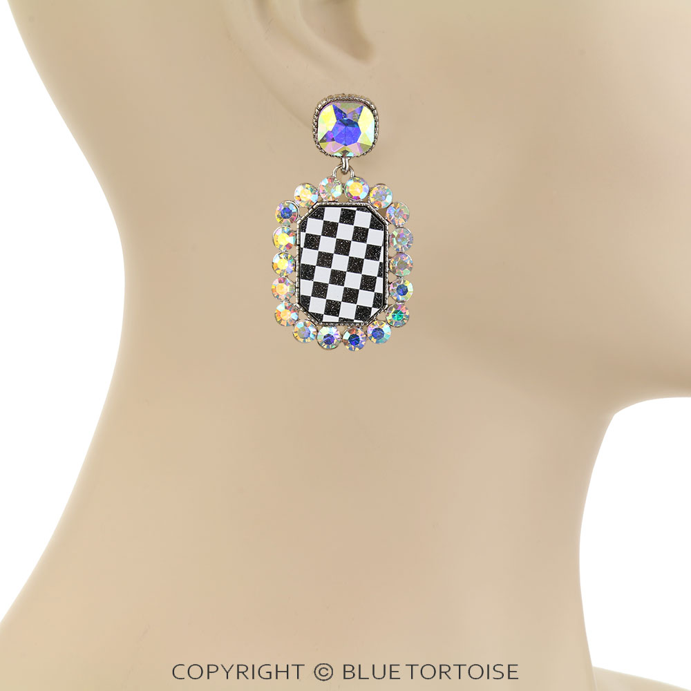 Western Checker Rectangle Stud Earrings - Image 2