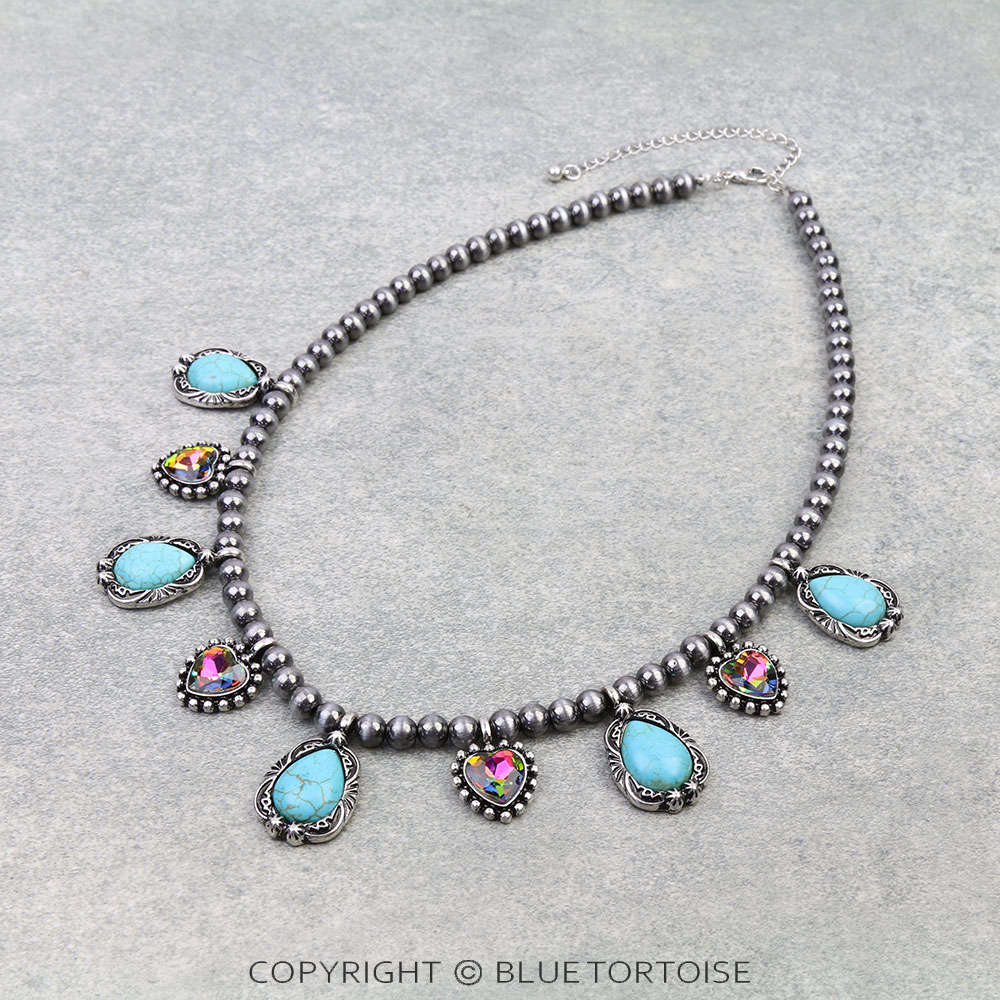 Western Heart Stone Cluster Necklace