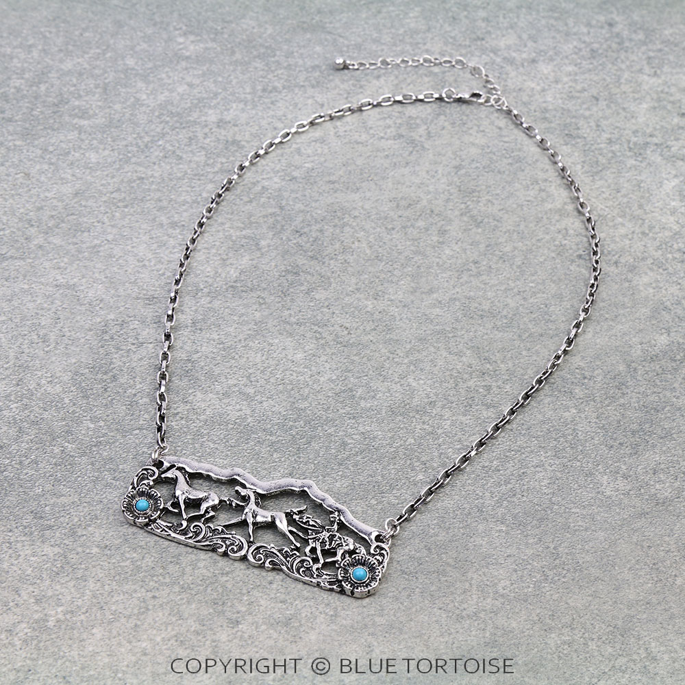 Western Cowgirl and Horse Scenery Necklace