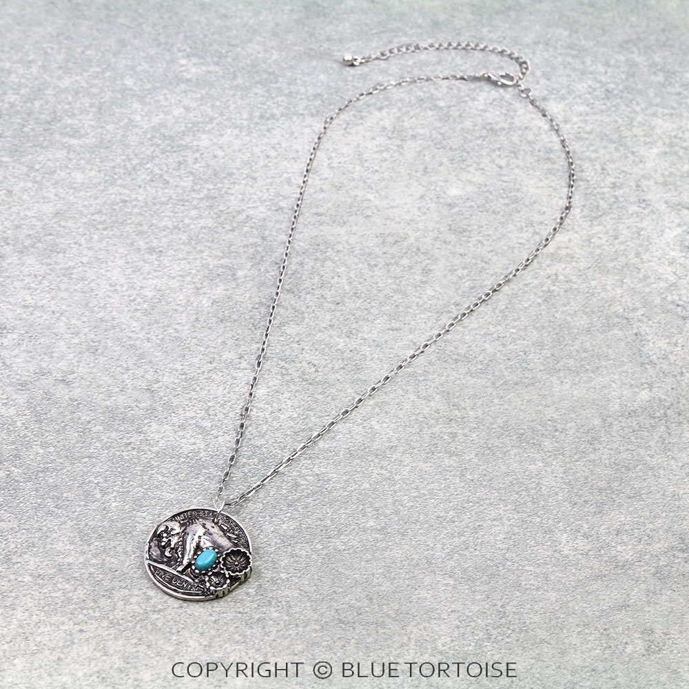 Western Flower Buffalo Coin Necklace