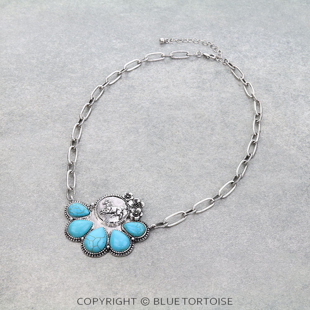 Western Flower TXR Horse Coin Necklace