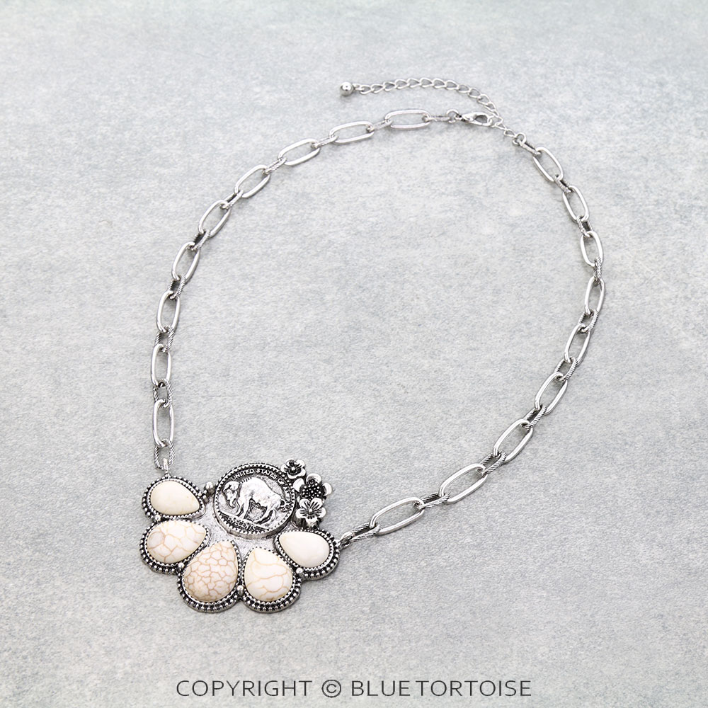 Western Flower TXR Buffalo Coin Necklace