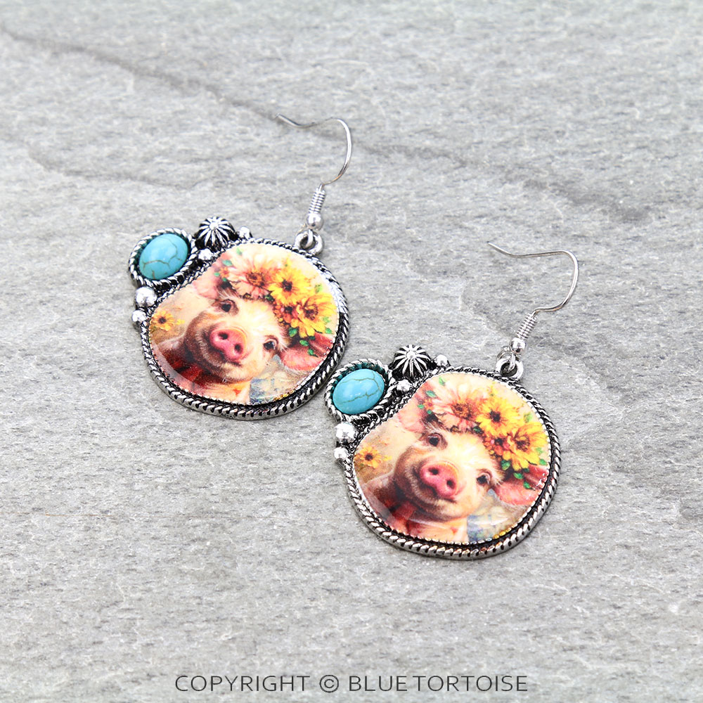 Farm Animal Printing Dangle Earrings