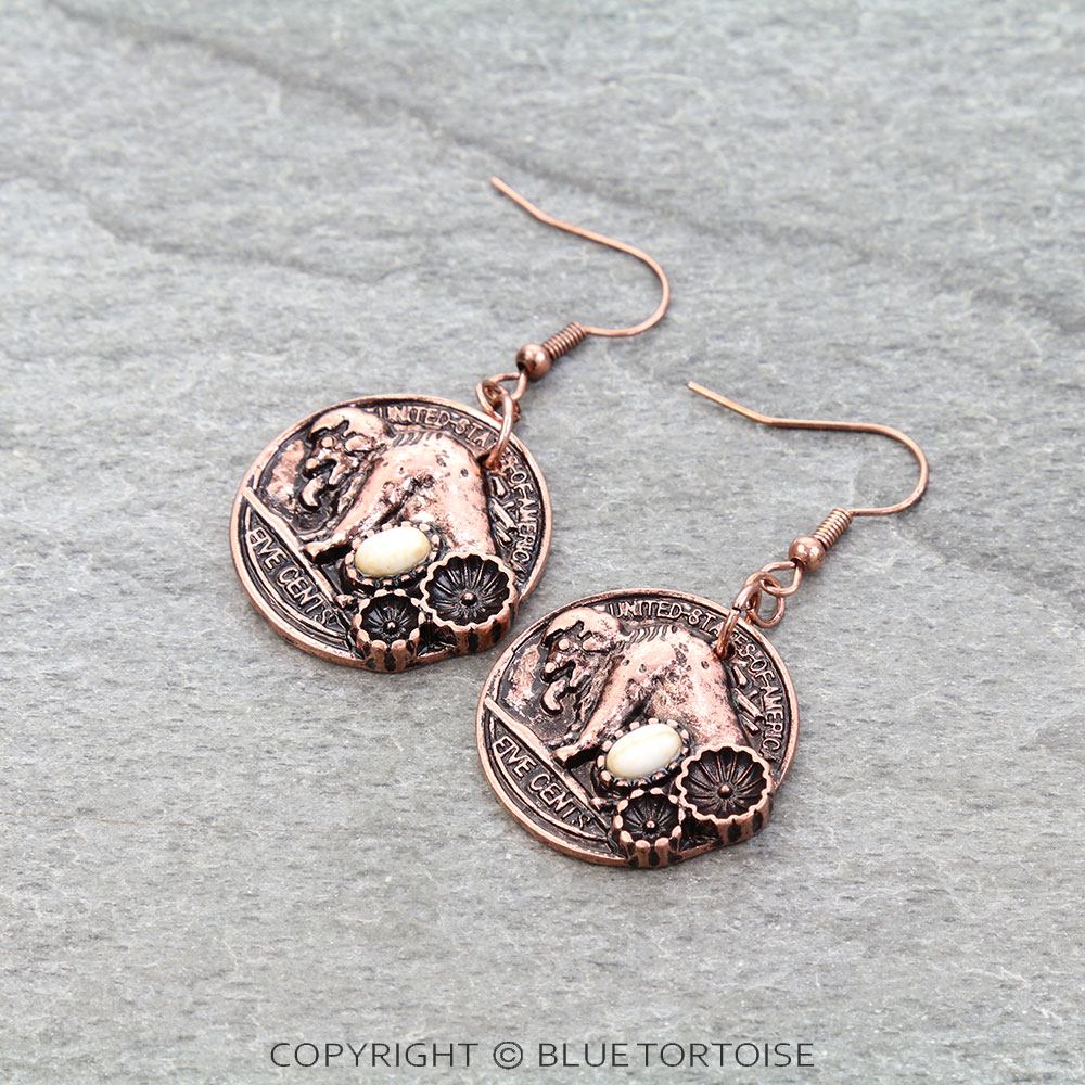 Western Buffalo Coin Dangle Earrings