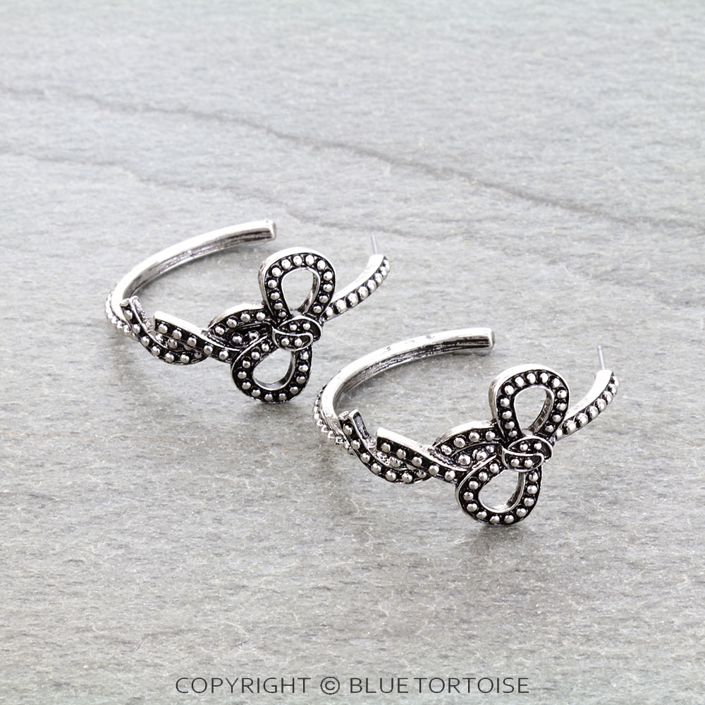 3D Ball TXR Bow Hoop Earrings