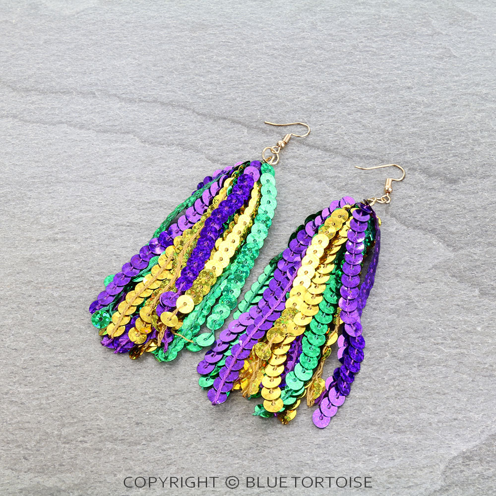 Mardi Gras Fringe Dangle Earrings