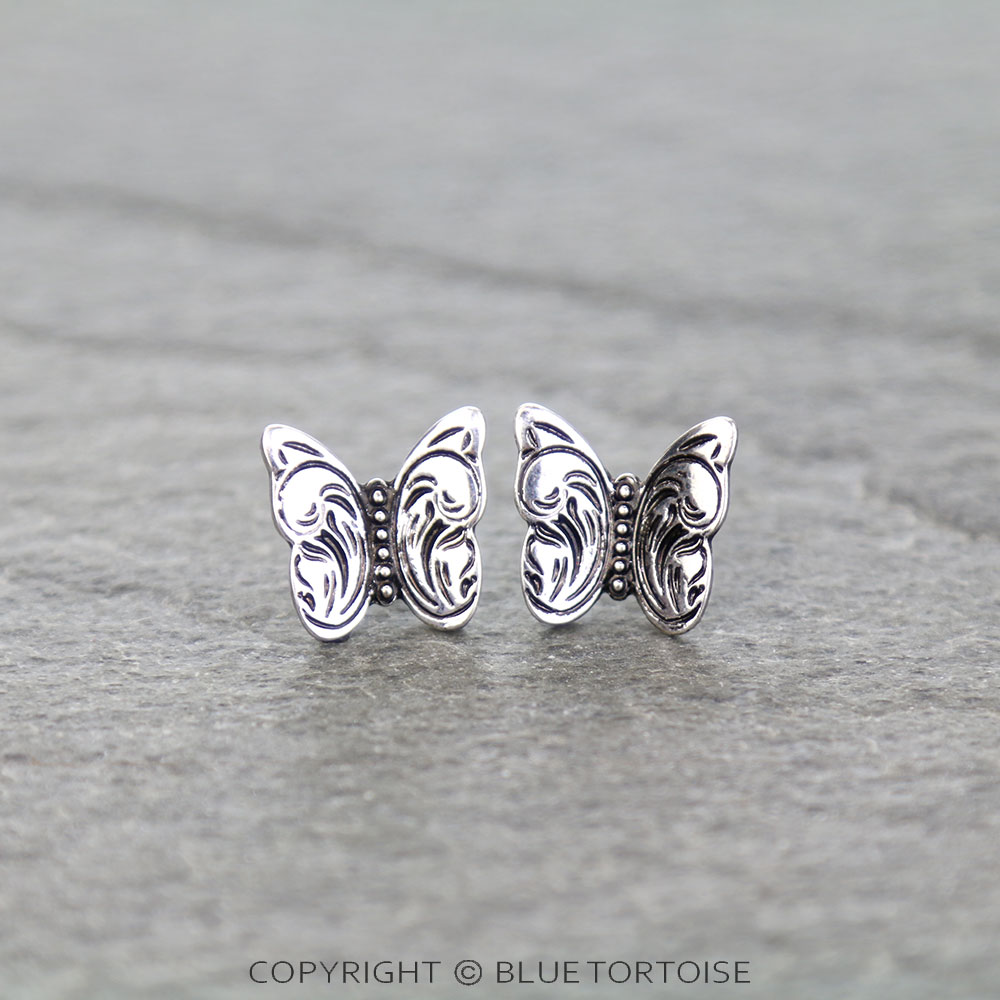 Filigree Engraving Butterfly Stud Earrings