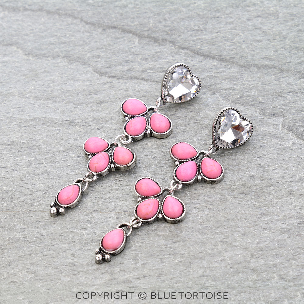 Heart Stone Drop Stud Earrings