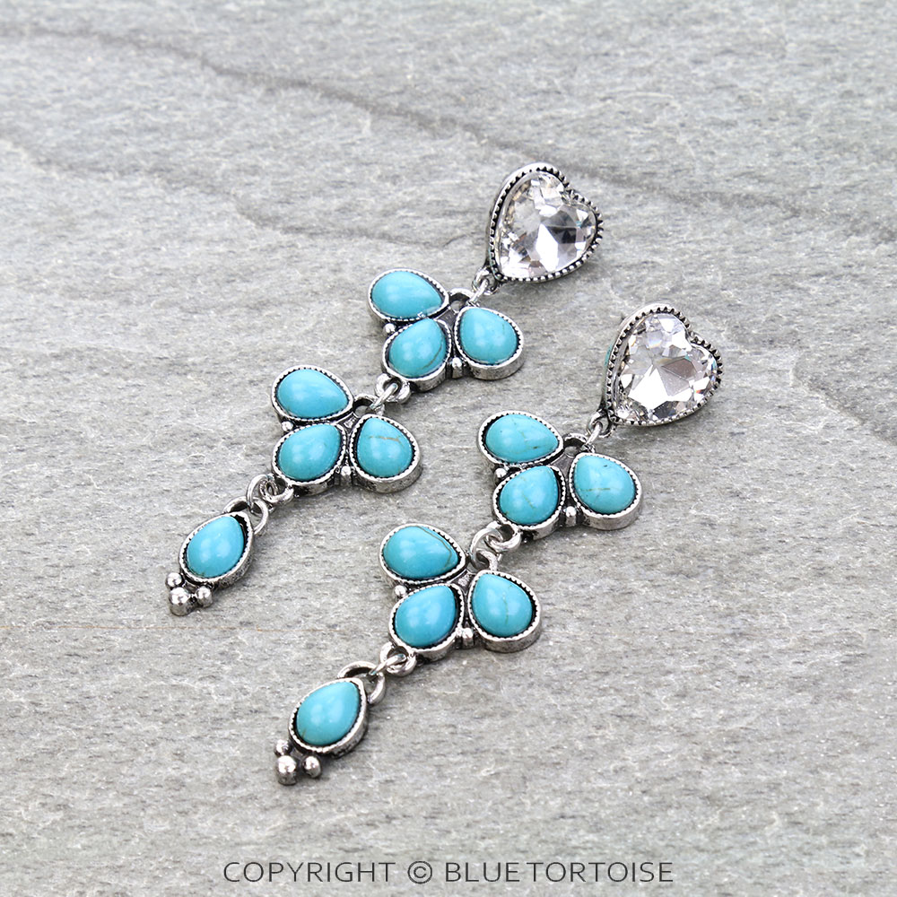 Heart Stone Drop Stud Earrings