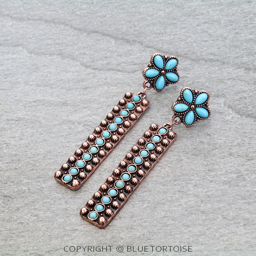 Western Ball TXR Bar Stone Stud Earrings