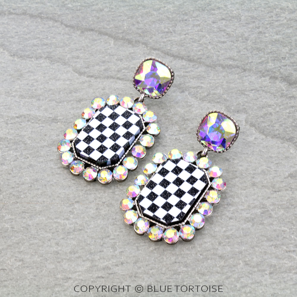 Western Checker Rectangle Stud Earrings