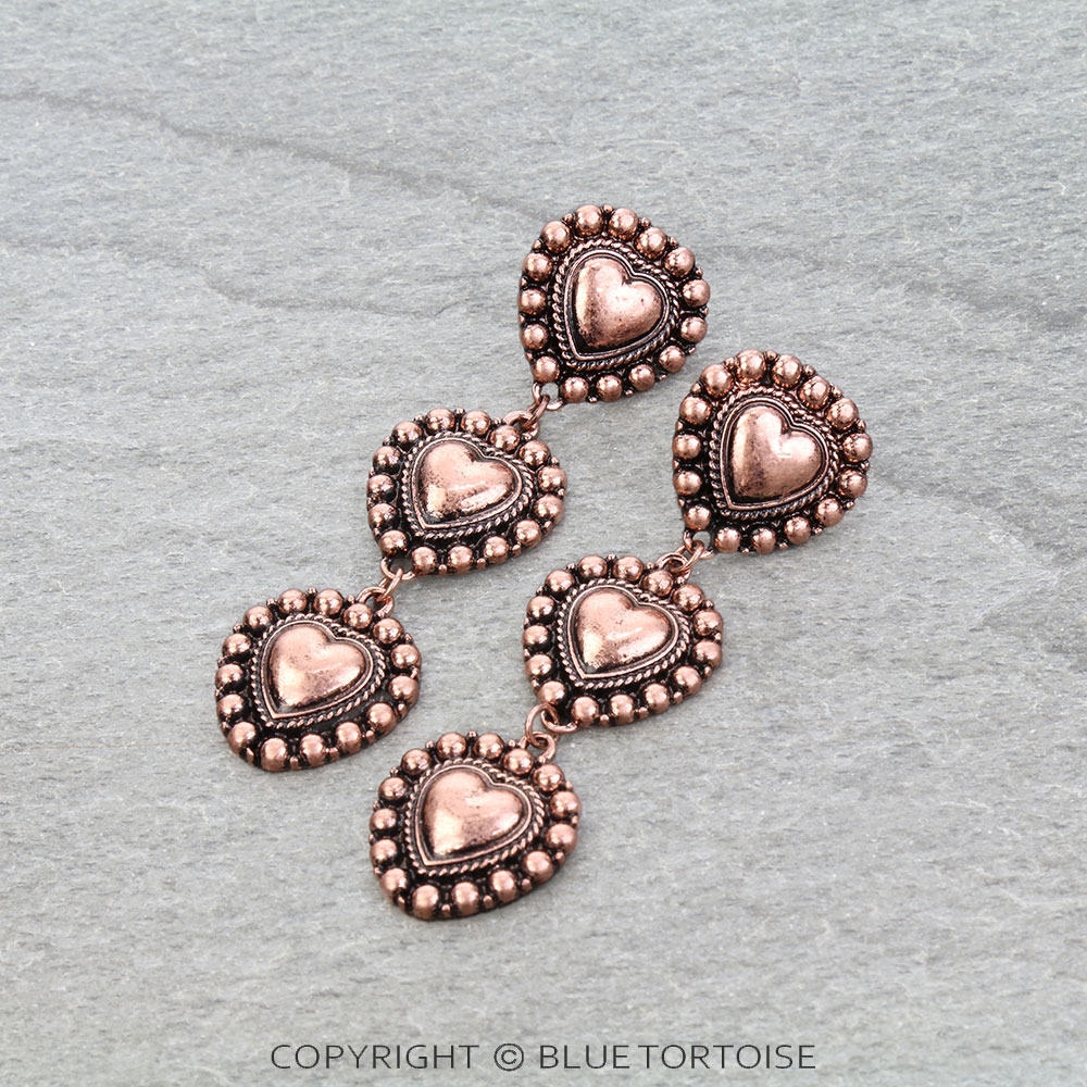 Western Ball TXR Heart Drop Stud Earrings