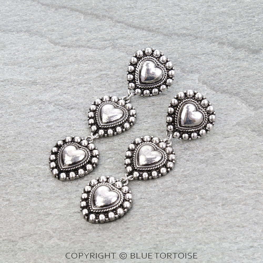 Western Ball TXR Heart Drop Stud Earrings