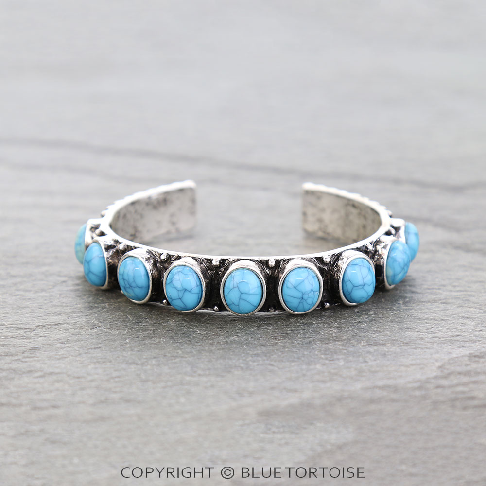 Western Ball TXR Round Stone Cuff Bracelet