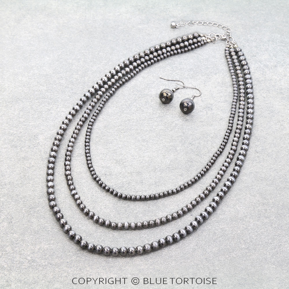 3 Layered Navajo Style Pearl Necklace Set