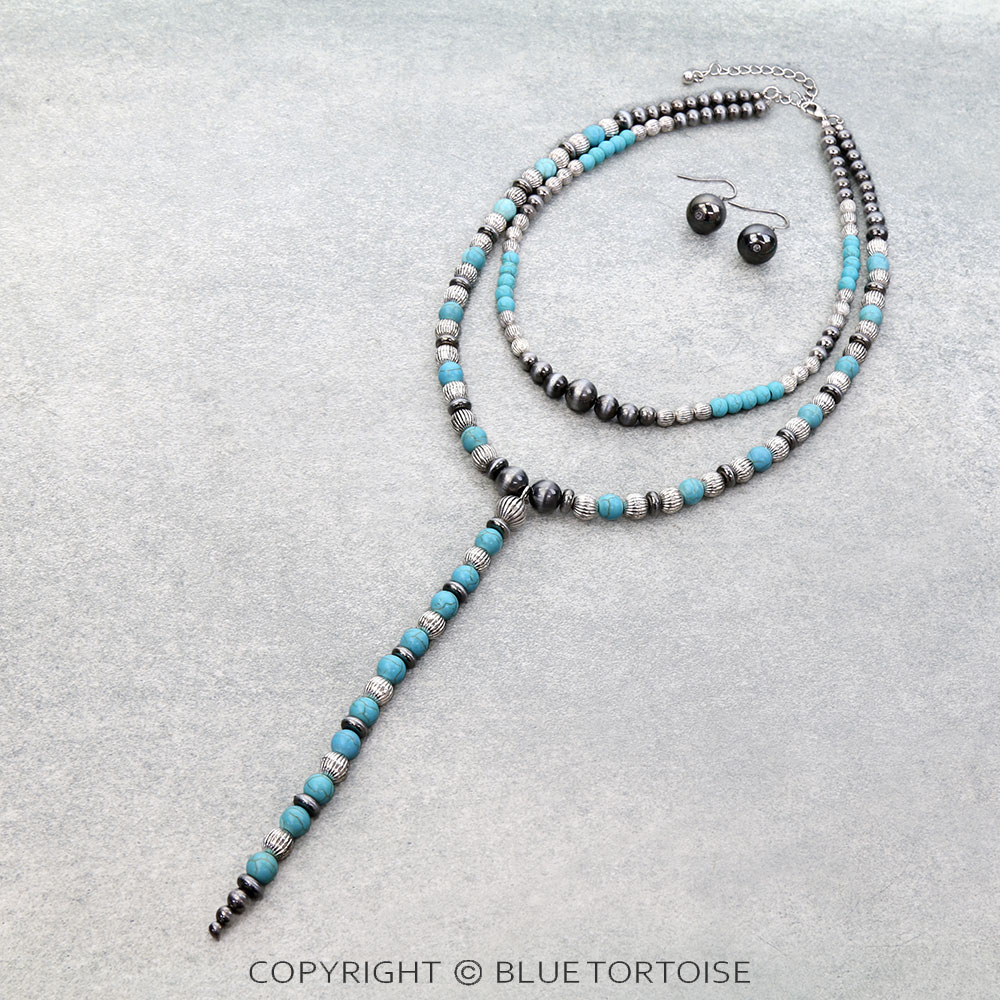 2 Layered Navajo Style Pearl Y Necklace Set