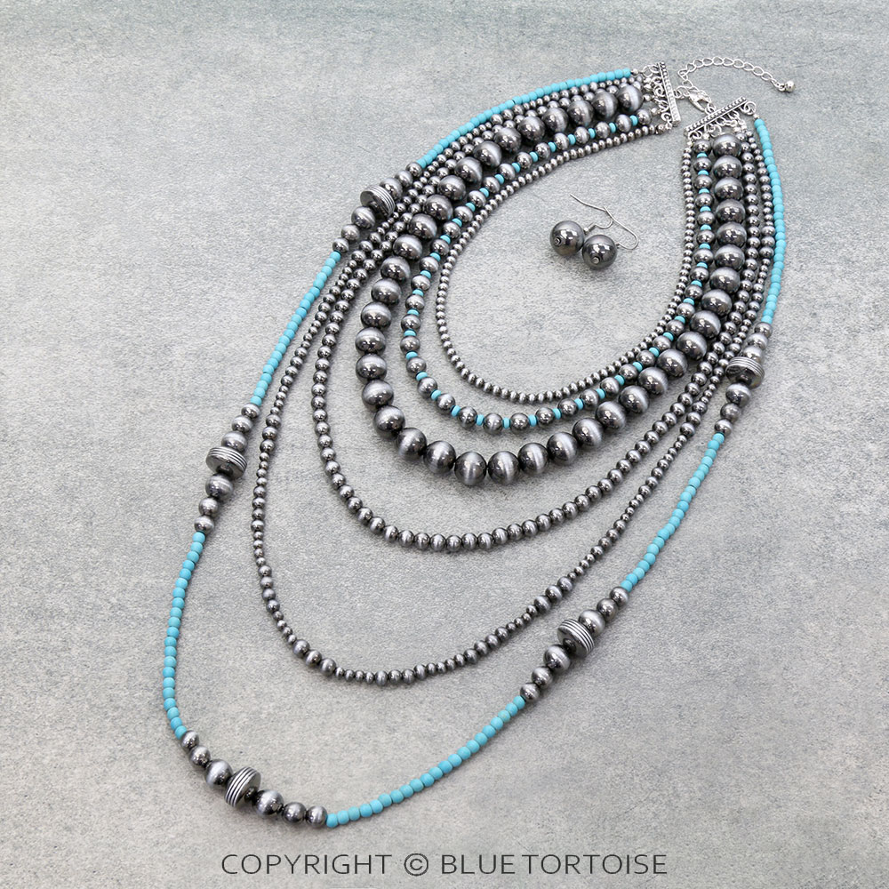 6 Layered Navajo Style Pearl Necklace Set