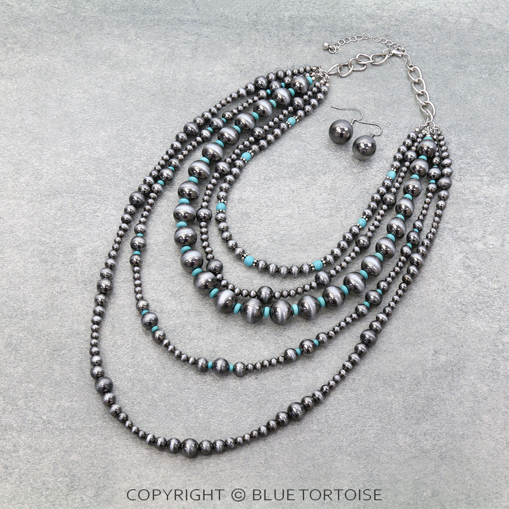 5 Layered Navajo Style Pearl Necklace Set