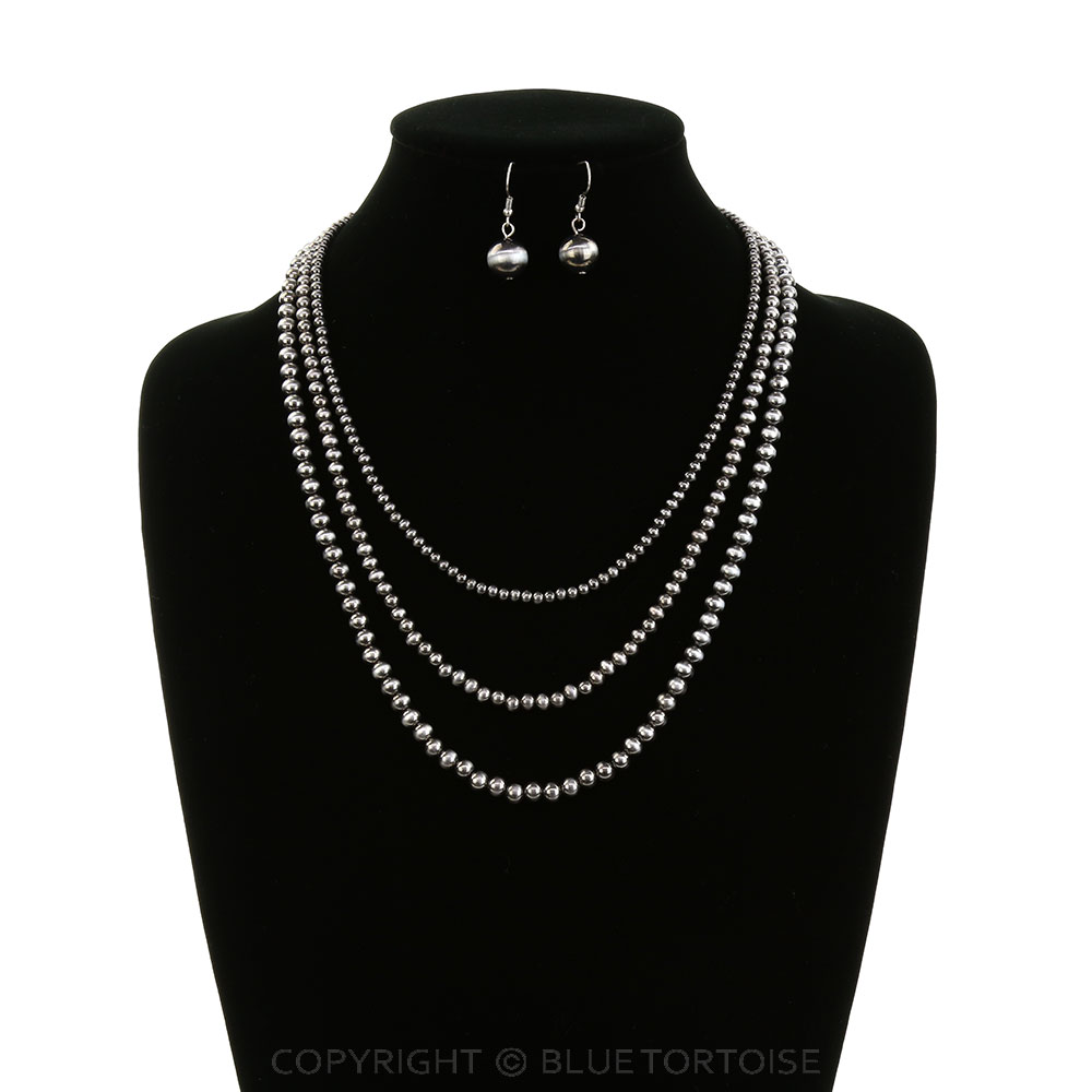 3 Layered Navajo Style Pearl Necklace Set - Image 2