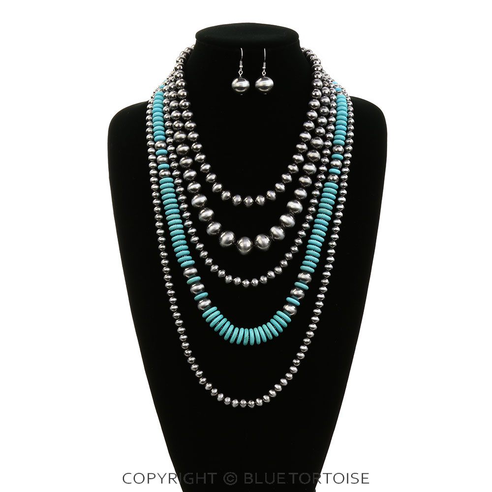 5 Layered Navajo Style Pearl Necklace Set - Image 2