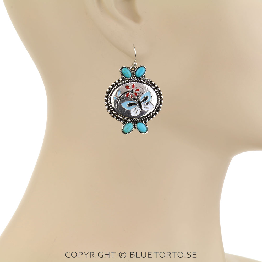 Western Butterfly Stone Dangle Earrings - Image 2